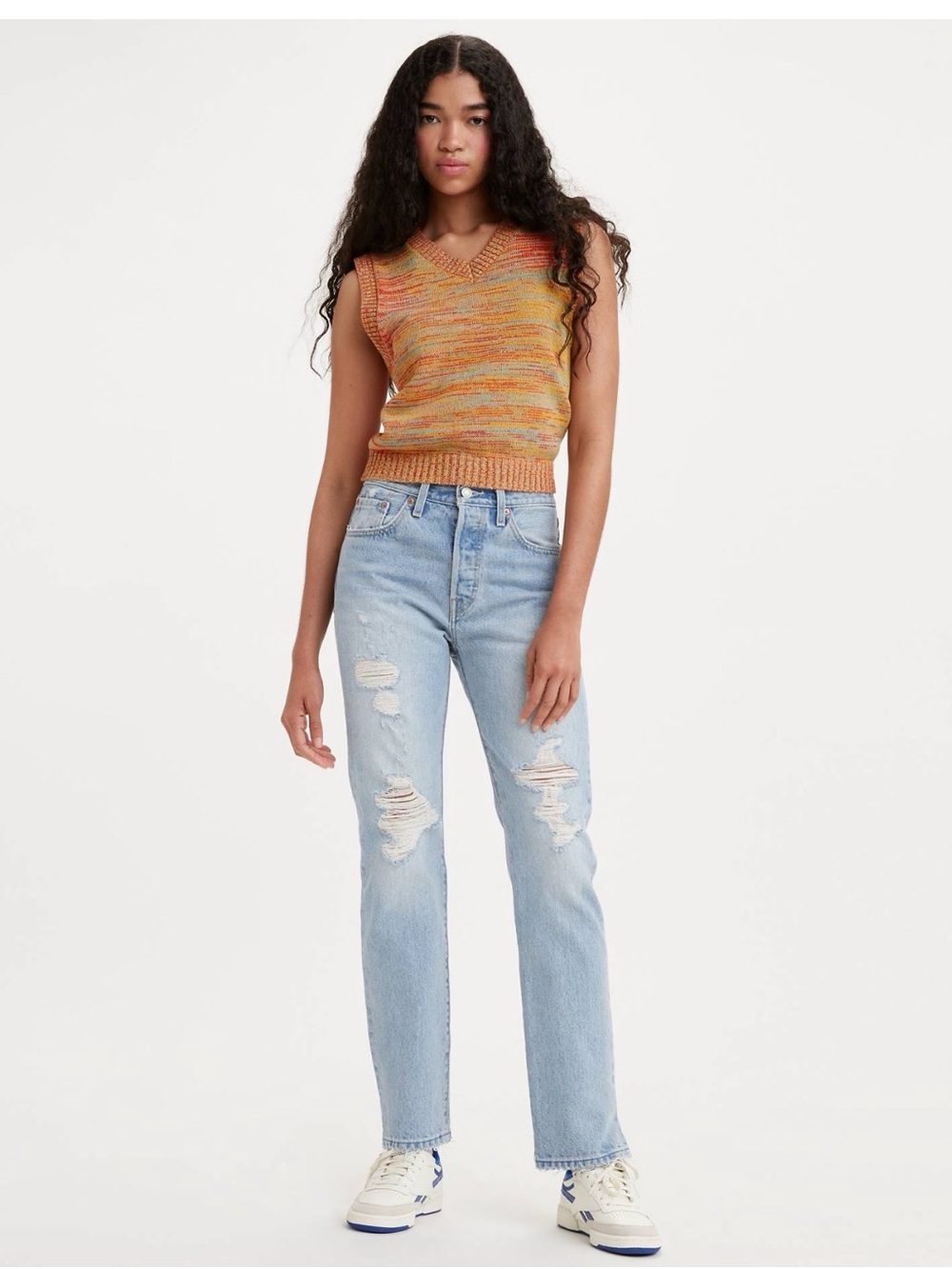 Classic Levi's 501 Vintage Light Wash Distressed Straight Leg Jeans